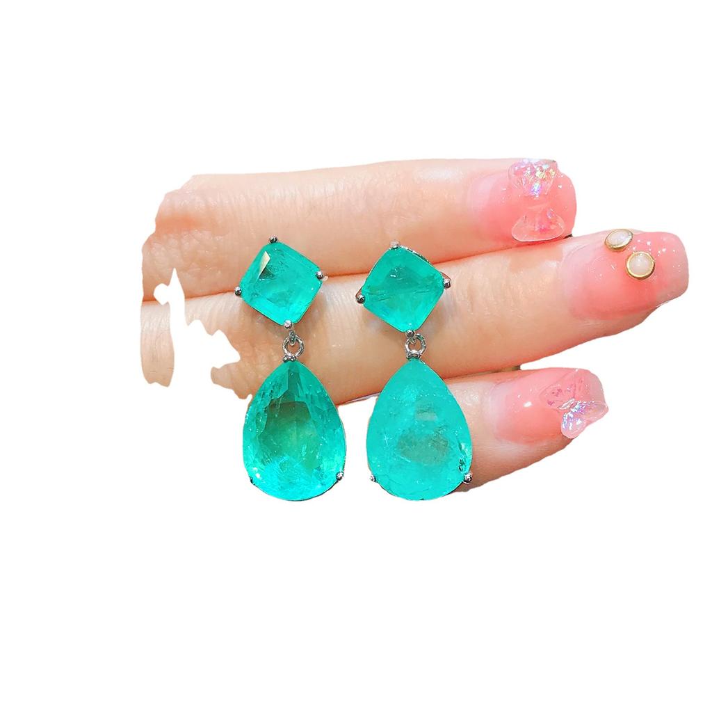 Имитация изумрудных серег для женщин, простые синие серьги Параиба, имитация ювелирных изделий.