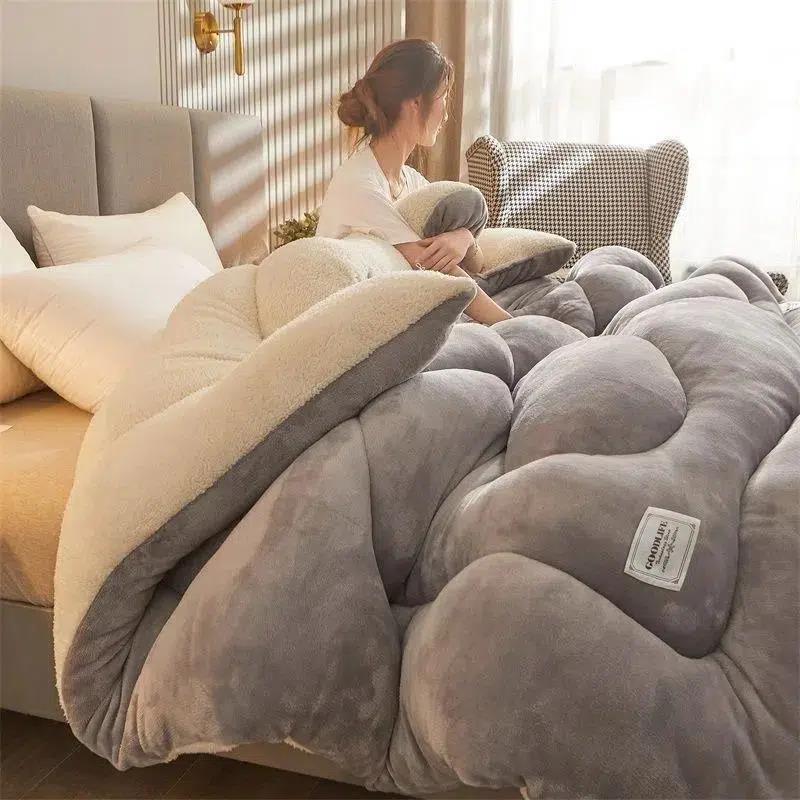 Winter Thickened Lamb Wool Quilt Double-Sided Fleece Warm Quilt Student Dormitory Single Double Bed Household Bedding