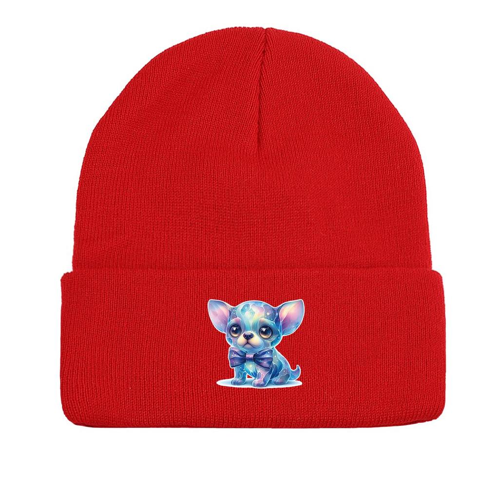 Fantastic Dog Print Knitted Cap Beanie, Animal Skullies Beanies Versatile Windproof Sporting Pompom Beanies Knitted Hat Beanie