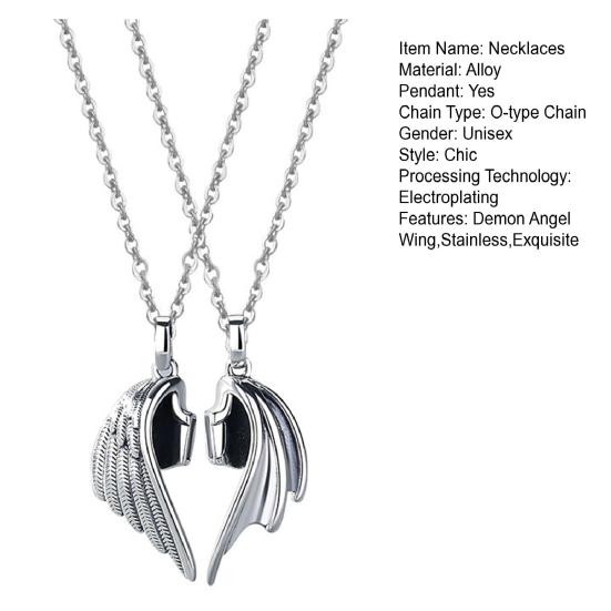 1 пара ожерелья для пар в форме крыла, магнитное соединение, символ любви, демон, ангел, подходящее ожерелье, подарок на день Святого Валентина, ожерелье с подвеской