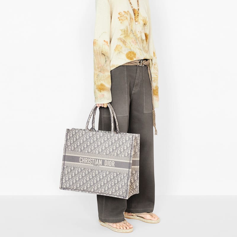 DIOR BookTote Embroidery Tote Bag, Shopping Bag, Shoulder Bag, Handbag Large Women's Gray M1286ZRIW-M932