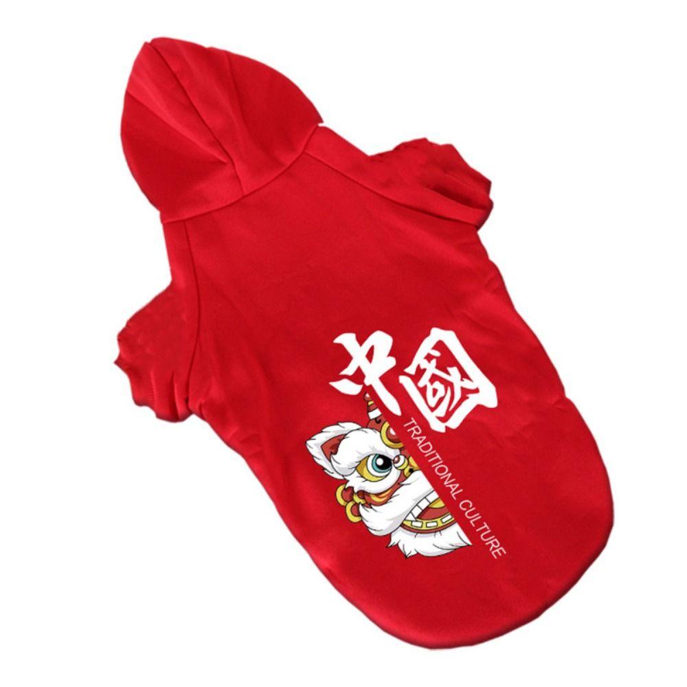 Soft China Dog Clothes Polyester Chinese New Year Dog Costume Pet Winter Hooded Sweater New Year