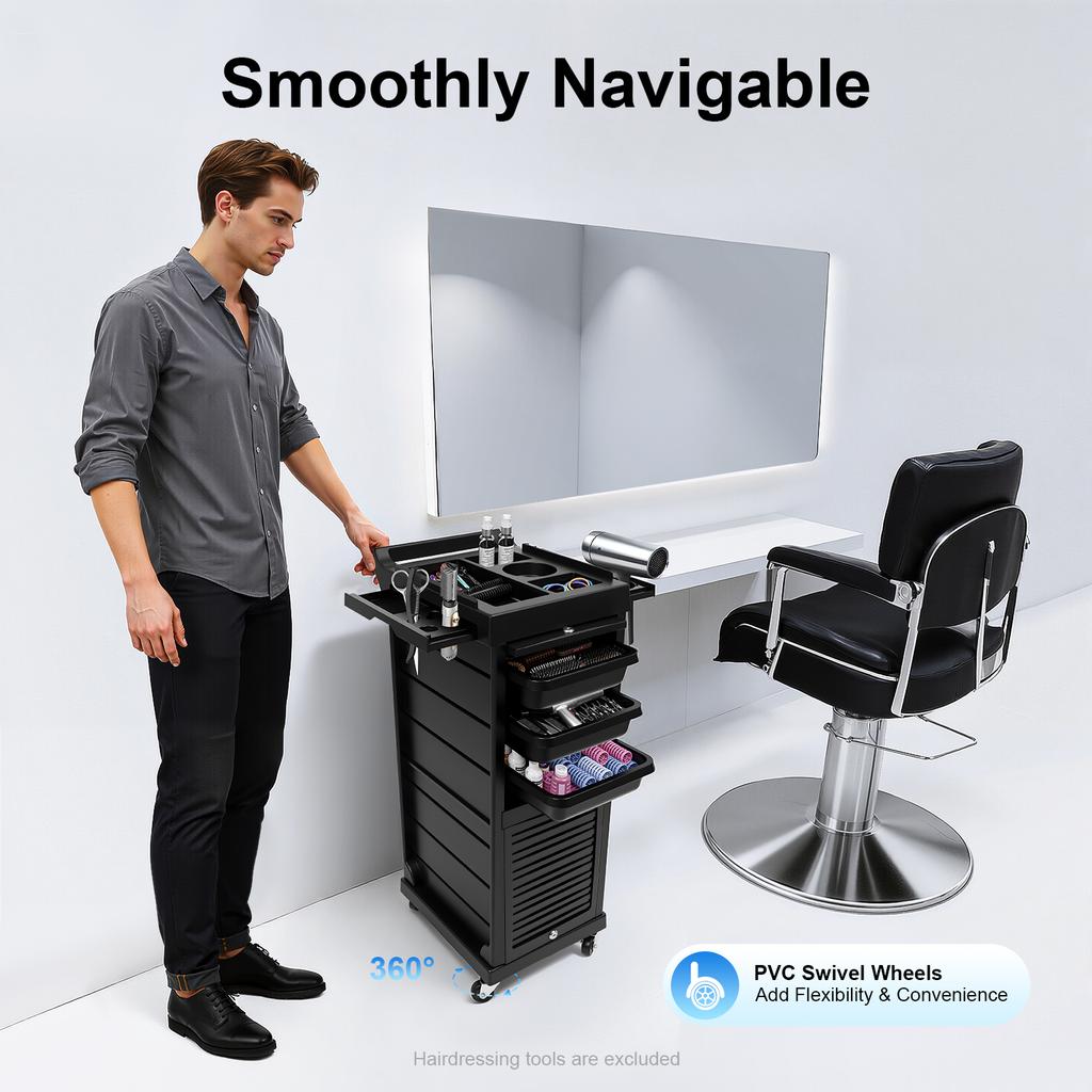 7-ярусная салонная парикмахерская тележка на колесиках – тележка-ролик для косметологии, макияжа, принадлежностей для ногтей(черный)