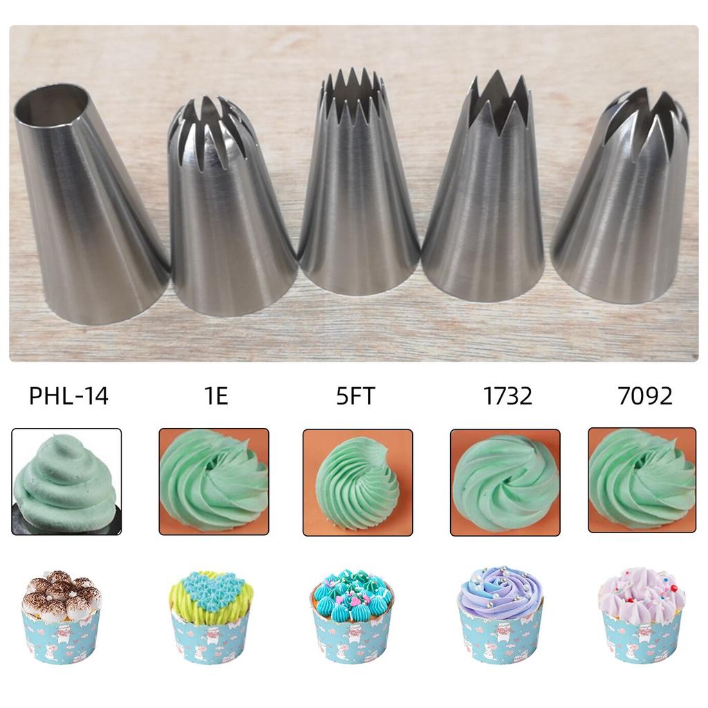 5pcs Large Metal Cake Cream Decoration Tips Set Pastry Tools Stainless Steel Piping Icing Nozzle Cupcake Dessert Decorators