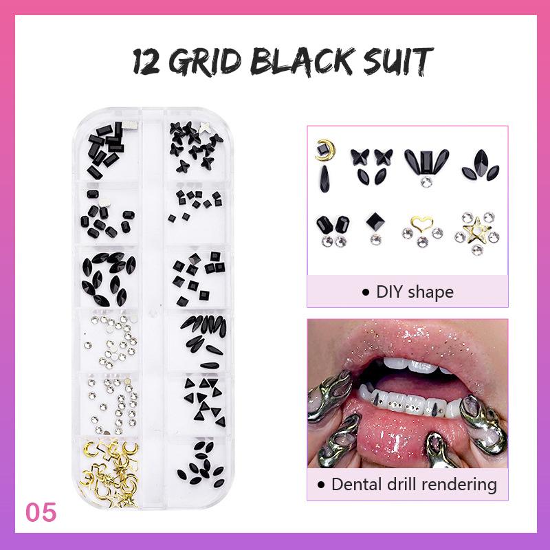 Зубная дрель Украшения для зубов Украшения с коробкой DIY Наклейки Драгоценные камни для зубов Красота Алмазные Зубные украшения Драгоценные камни для зубов Украшения