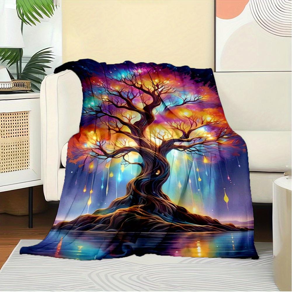 For Tree of Life,Fantasy Art,Illuminated Branches-Themed Flannel Blanket, Glam Style, Digital Print, All-Season Comfort, Tear-Resistant, Kni