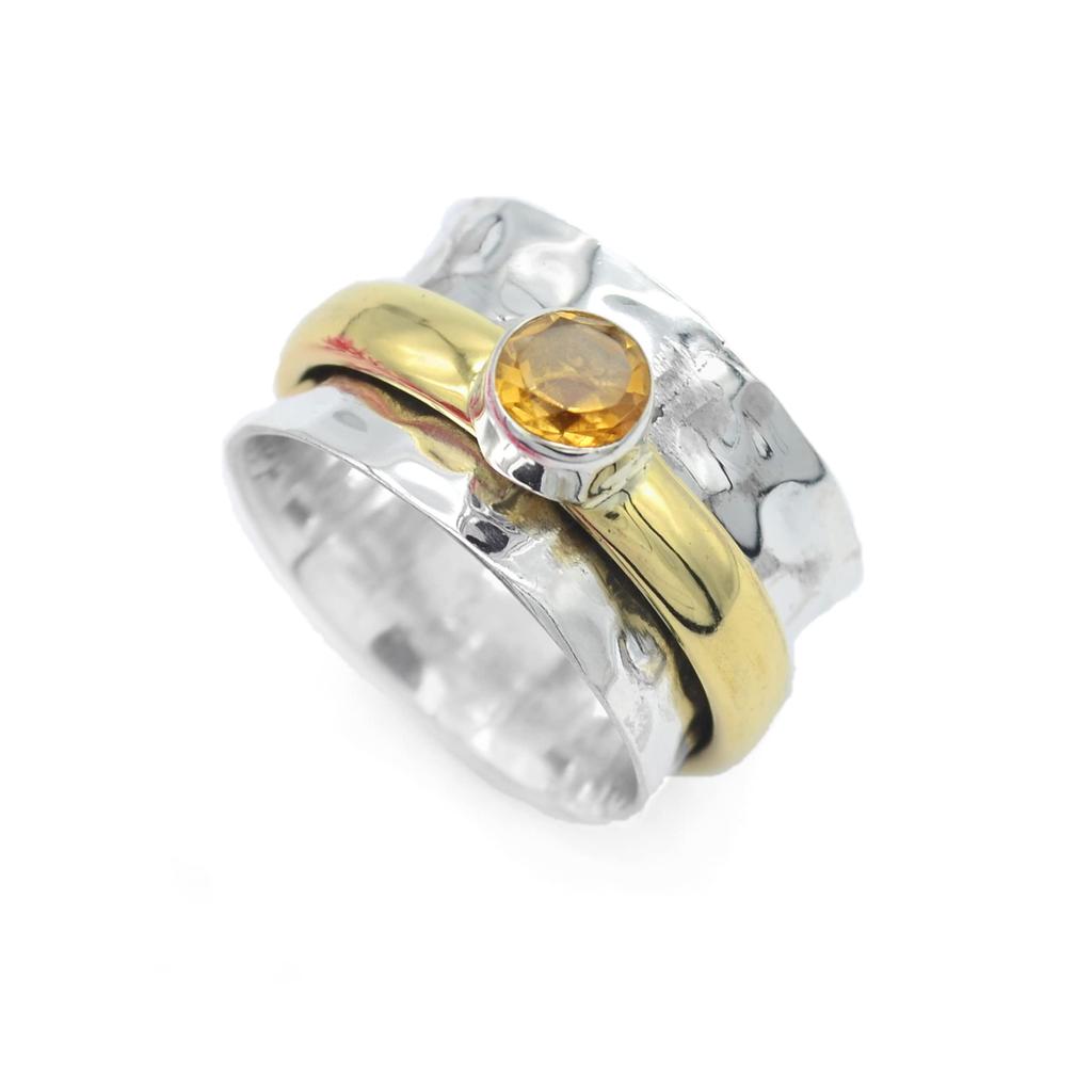 Silver Brass Ring Solid Sprinner Thumb Stone Ring Natural Citrine Gemstone 6.5 Gms