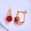 LSOOYH серьги-клипсы цвета розового золота, модные серьги для женщин, геометрические красные серьги-гвоздики с кубическим цирконием, ювелирные изделия