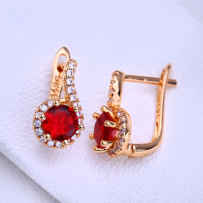 LSOOYH серьги-клипсы цвета розового золота, модные серьги для женщин, геометрические красные серьги-гвоздики с кубическим цирконием, ювелирные изделия
