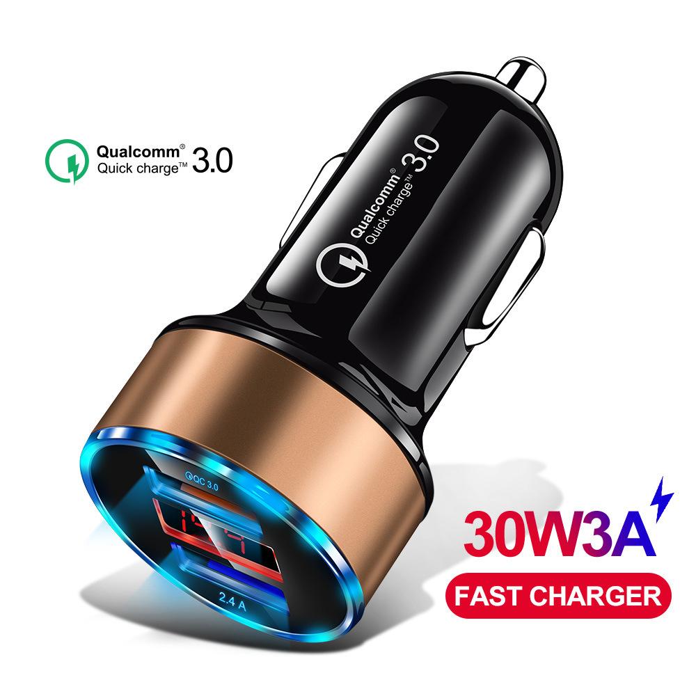 Быстрое автомобильное зарядное устройство с двойным USB-накопителем, ЖК-дисплей 3,0, быстрая зарядка, автоматический USB-адаптер для Xiaomi Huawei P30 P20, USB-зарядное устройство для Iphone 12 Xs