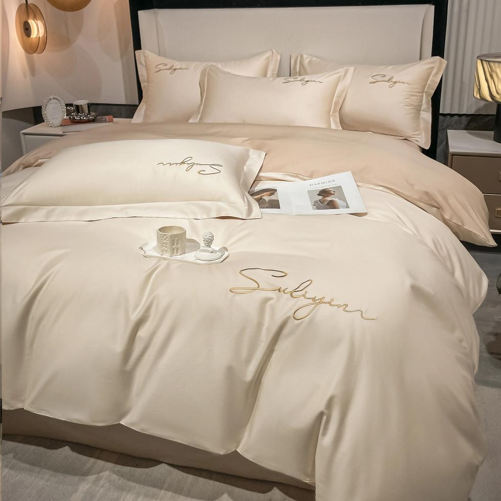 400TC Luxury Egyptian Cotton Bedding Set Full Queen King Size Duvet Cover Bed Fitted Sheet Set Pillowcase Bed Linen Solid Color