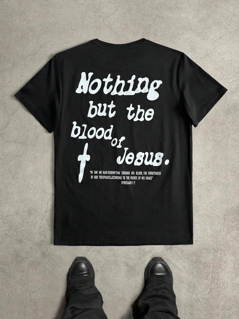 2025 Men's nothing but the blood of jesus 100% pure Cotton short-sleeved T-shirt with Harajuku pattern print