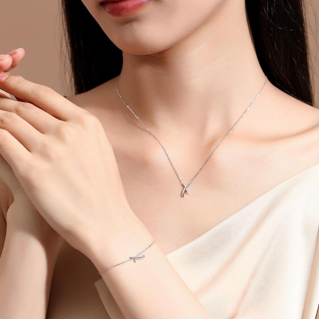 FANCIME Diamond Platinum Bracelet for X Cross Natural Stone Gift Wrapping Included Women, PT950, Motif, Jewelry, Mother's Day, Christmas, Anniversary,