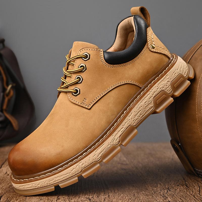 Рабочая обувь, мужские низкие кеды, новая осенняя дышащая повседневная обувь из натуральной кожи, модные универсальные уличные износостойкие туфли с большим головным убором