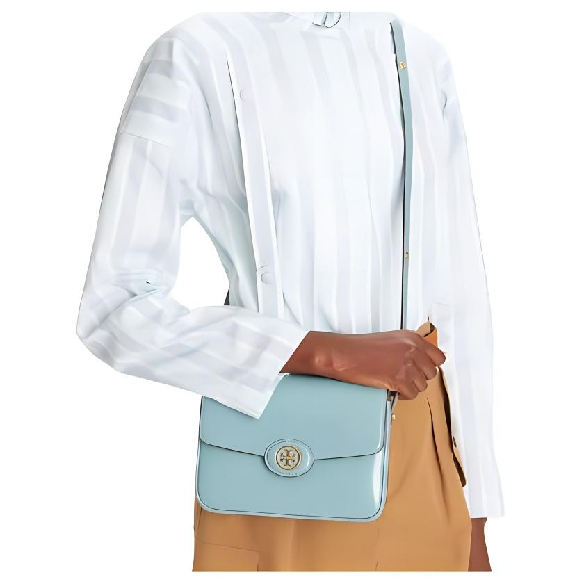 Tory Burch Robinson Регулируемый ремень Кожаный тоут-сумка Тofu Средний Женские сумки Темно-зеленый Бирюзовый 143122-404