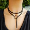 Heavy Lariat Heart Necklace Stainless Steel Cuban Long Chain Slipchain Choker Collar For Women Men