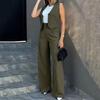 Womens Vest Sets Office Ladies Dressy Two-Piece Set Sleeveless Button Down Blazer Vest Wide-Leg Pants Set Summer Work Outfit