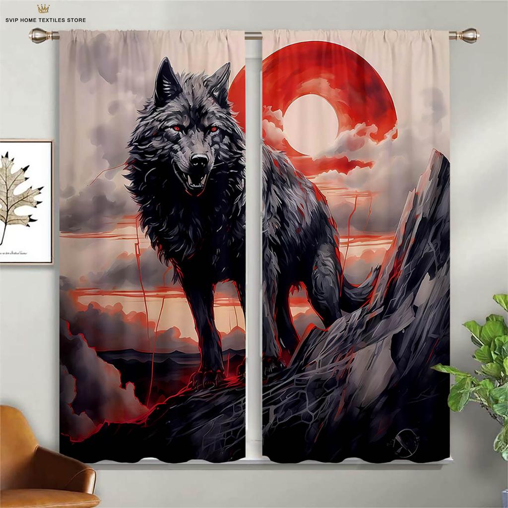 Плотные 3D-шторы, звездное небо, волк, животное, подходят для учебы, общежития, спальни, декоративные, 2 шт.