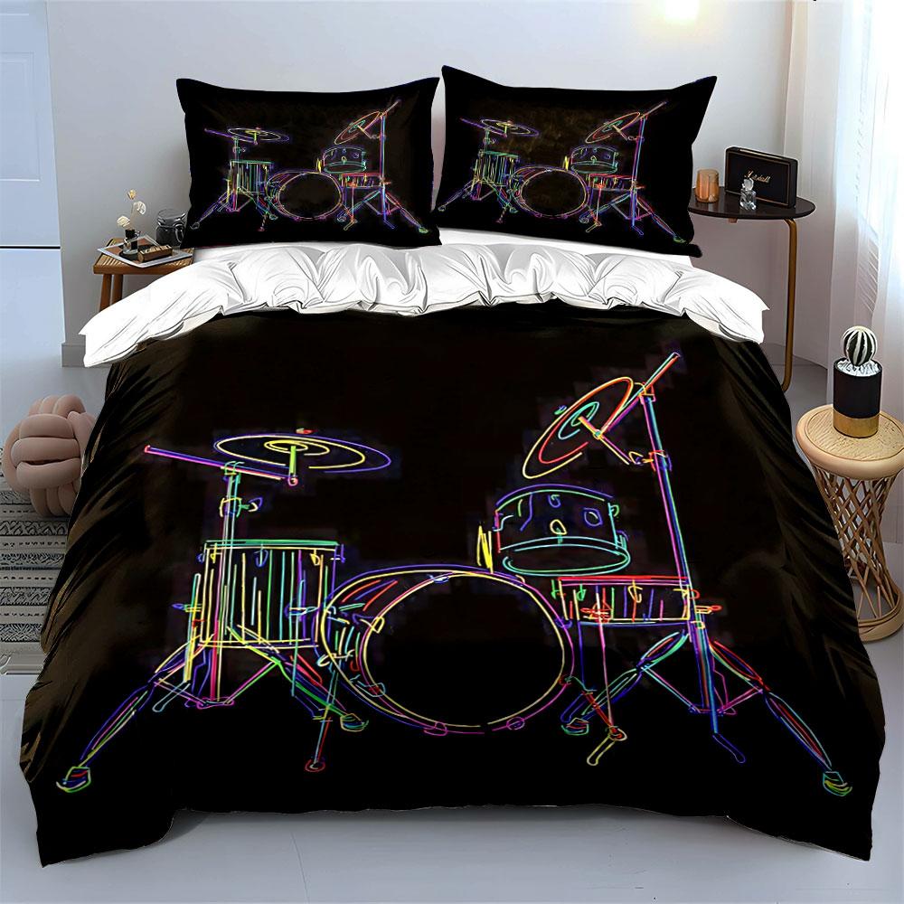 Rhythmic neon drumset harmony. Bedding sets Duvet covers Pillowcases(1* Duvet Cover 2* Pillowcases without duvet insert)