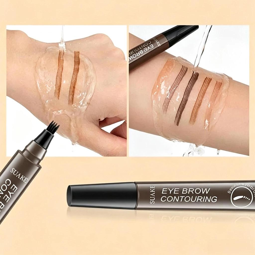 4-Tip Waterproof Microblading Eyebrow Pen, Natural Hair-Like Strokes, Smudge-Proof Long-Lasting Brow Makeup