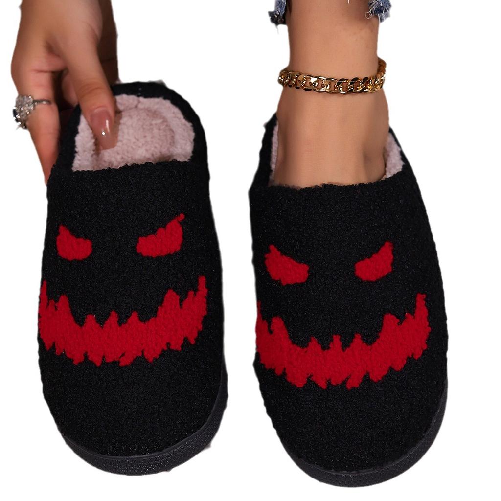 Halloween Slippers Women Men Plush Warm Slippers Cute Printed Gift Grip Flat Ladies Indoor House Shoes Valentine's Gift