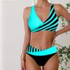 Женские купальники танкини, купальник из 2 предметов, двухцветные полоски, отпускные купальные костюмы, купальник с подвесным вырезом