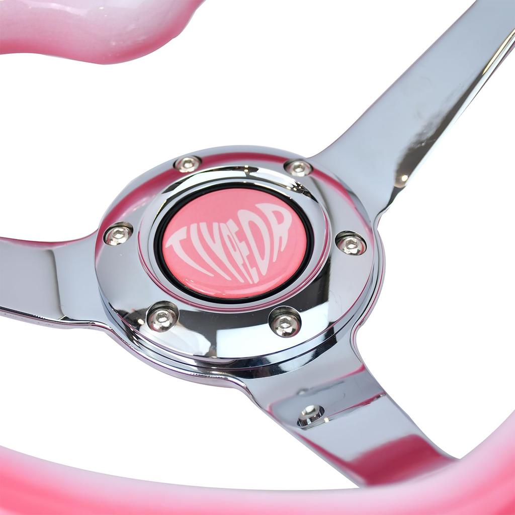 TIYPEOR Car Steering Wheel, 13" 320mm, Pink and White Gradient Heart Design, Electroplated with Bracket, for Car Tuning, Racing, and Simulators