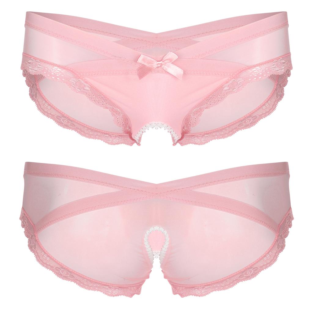 Мужские прозрачные сетчатые трусы без вырезов с низкой посадкой, трусы с кружевной отделкой, нижнее белье для трансвеститов Sissy