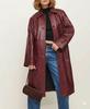 Casual Handmade Stylish Genuine Lambskin Burgundy Women's Coat Trench Leather