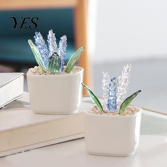 No Sunlight Needed Plant Artificial Potted Plant, Handmade Colored Glaze Lavender with Office Desk Decoration Flowerpot, Maintenance-Free Decorative