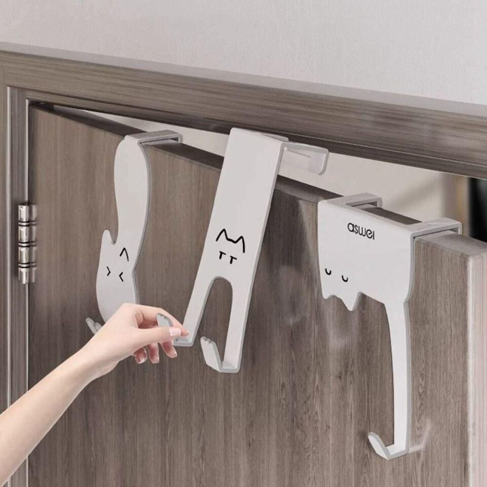 Iron Hanging Coat Storage Hanger Silver Door Back Hook Creative Cat Storage Hook