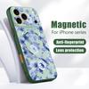 Магнитный Чехол Для Magsafe Для iPhone 17 Pro Max Синий Цветочный Узор Розы Покрытие с Ощущением Кожи Для iPhone 16 15 14 13 Pro Max