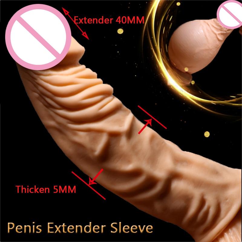 2 Size Reusable Condoms Extender Penis Sleeve Silicone Dildo Condom Sex Toys for Men Delay Ejaculation Cock Ring Intimate Goods