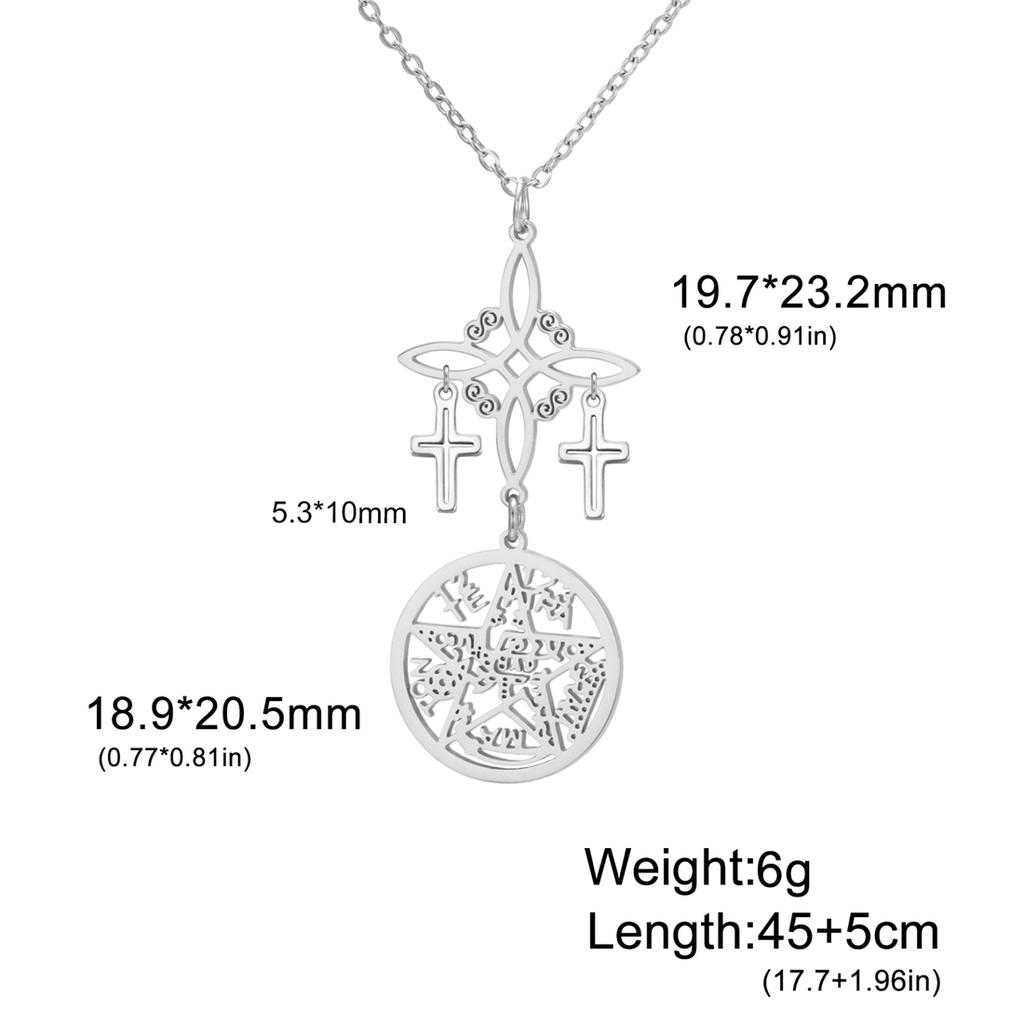 Triple Protection Necklace Cross Witch Knot Pentacle Tetragrammaton Stainless Steel Double Side Amulet Jewelry