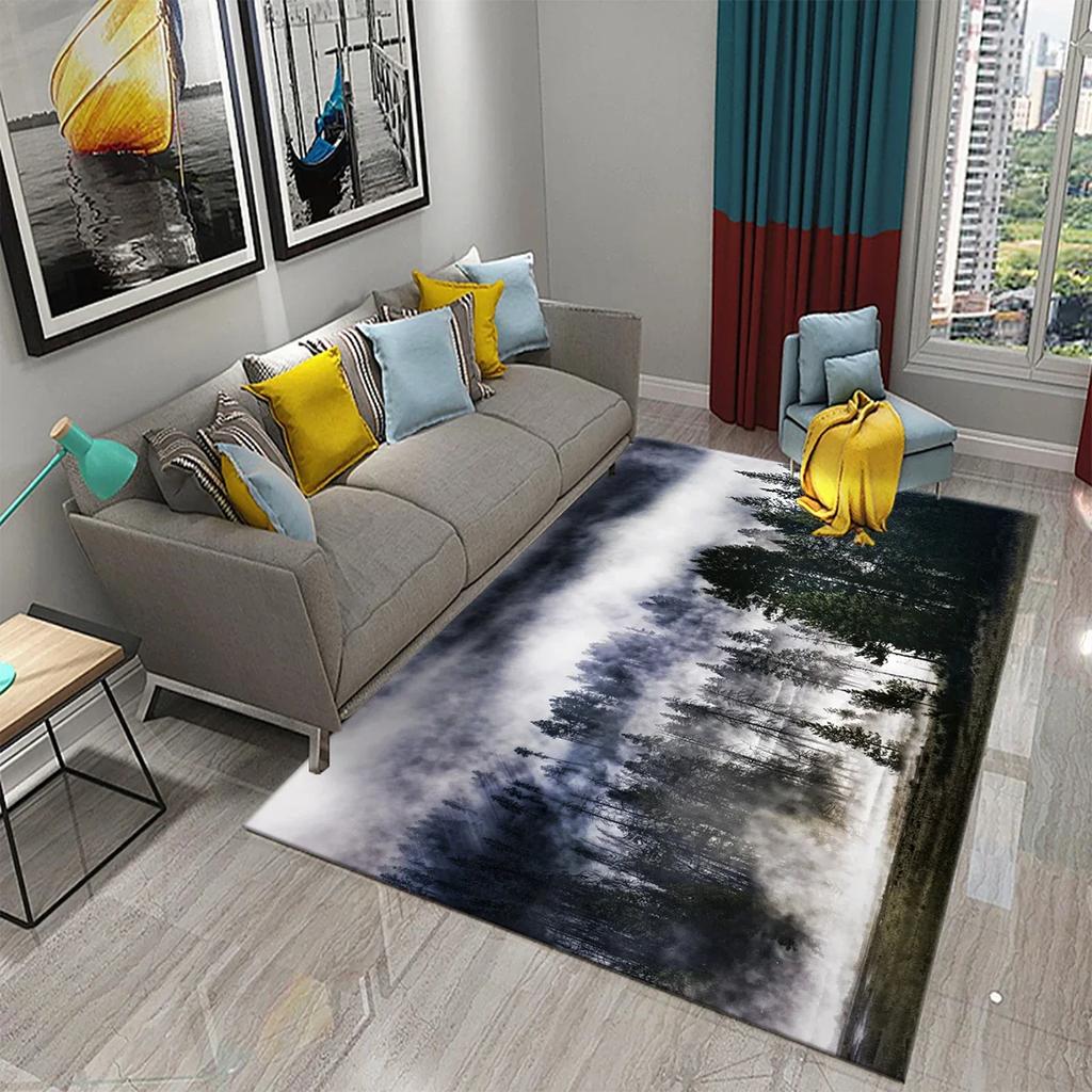 Дымчатый Лес Ковер Зеленые Деревья Горный Ковер Натуральный Пейзаж Прямоугольные Ковры Коврики для Йоги Декор для Спальни Гостиной Придверный Коврик