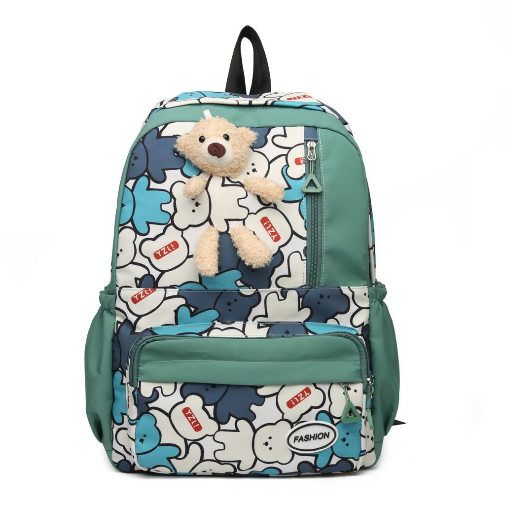 Trendy Large Capacity Canvas Backpack For Girls With Cute Bear Design In Multiple Colors