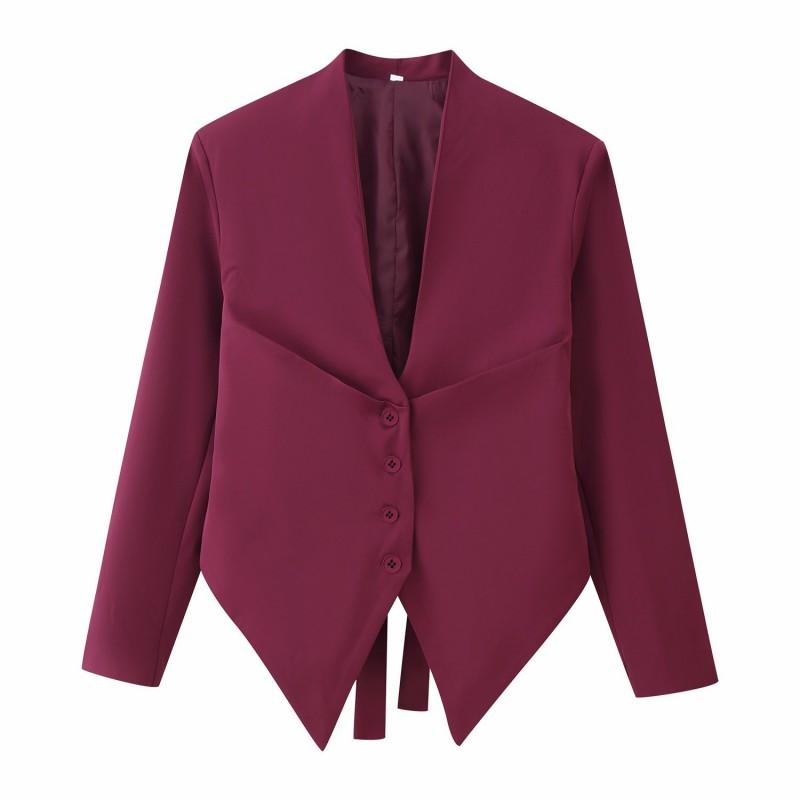2026 Womens Fitted Short Blazer Pleated Design Single Breasted Casual Streetwear Jacket W017