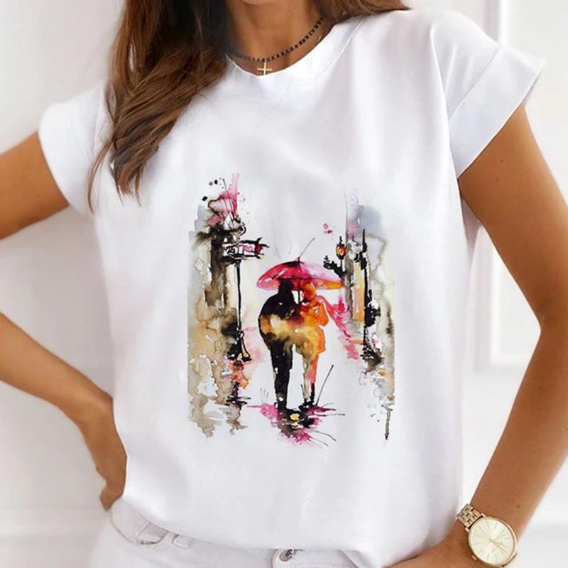 Модная креативная женская футболка с 3D рисунком розы 90-х годов, летняя блузка, свободные футболки с короткими рукавами, белые женские топы с круглым вырезом, одежда