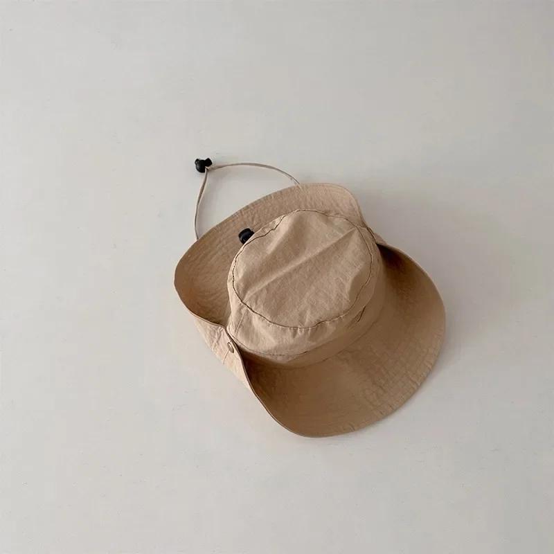 Summer Quick Dry Kids Bucket Hat Solid Color Boys Girls Fisherman Hats For Children Drawstring Outdoor Beach Panama Sun Cap