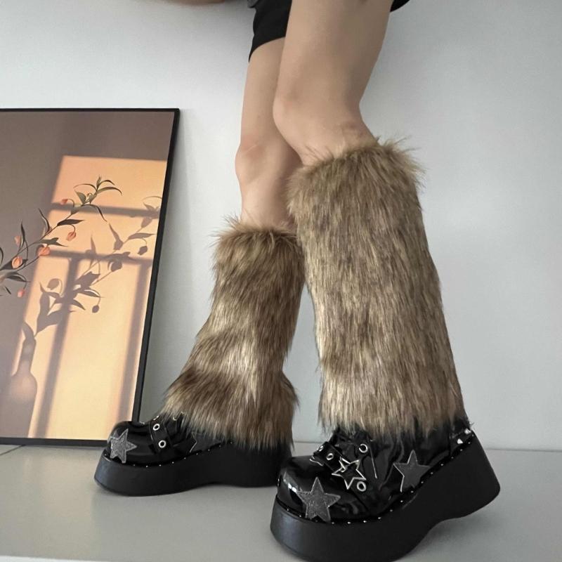 Womens Furry Party Costume Sexy Y2K Faux Furs Fuzzy Long Boots Shoes Cuffs Cover Leg Warmers/Boot Sleeves/Boot Covers
