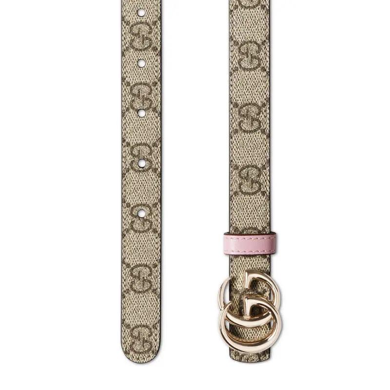 GUCCI GG Marmont Double G logo styling buckle Double-sided narrow version Leather hardware accessories Belt Women's Beige/Dark 847132-FAFCN-9882