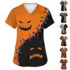 Женские модные топы с коротким рукавом, принтом на Хэллоуин, V-образным вырезом, карманом, рабочая одежда