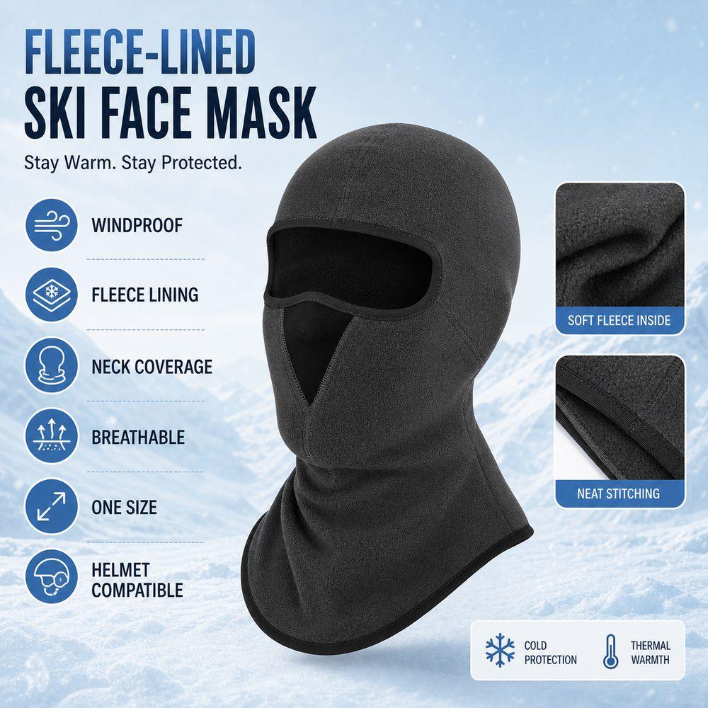 Windproof Cycling Balaclava Fleece Lined Helmet Liner New Neck Warmer Mask Skiing