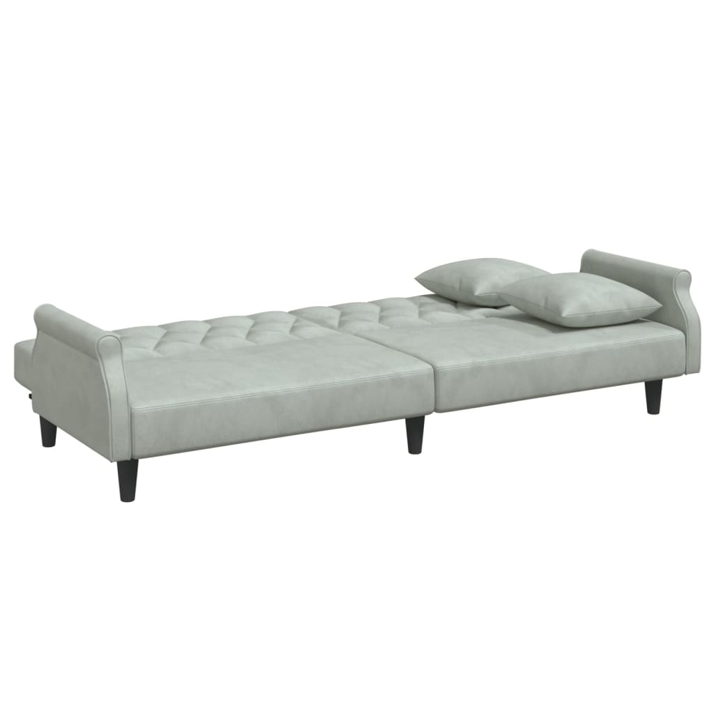 2 Seater Sofa Bed with Cushions and Footstool Light Grey Velvet