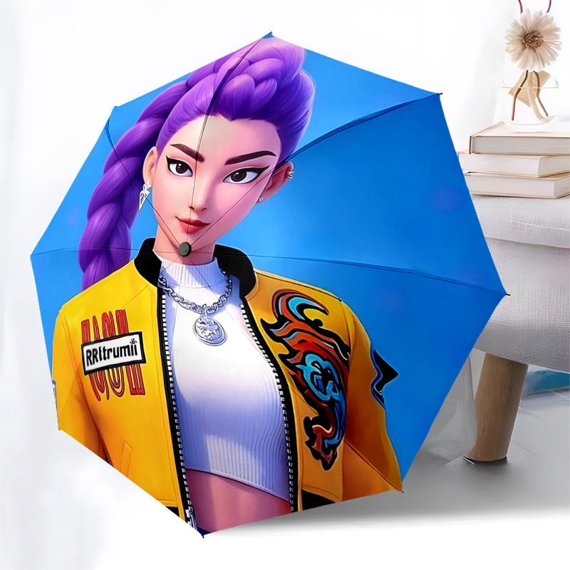 1pc Automatic Opening Folding Umbrella with MIRA & Bumi Print, Portable 3-Fold Design, 8-Bone Iron Frame, Outdoor, Ideal Gift for Fans, Travelers, Dai
