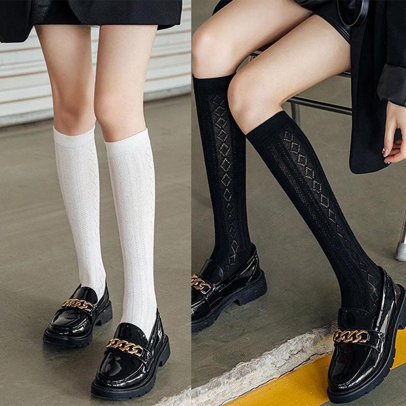 5 Pairs Summer Woman Thin Girls Knee High Socks Japan Style High School Student Stockings Long Solid Sock