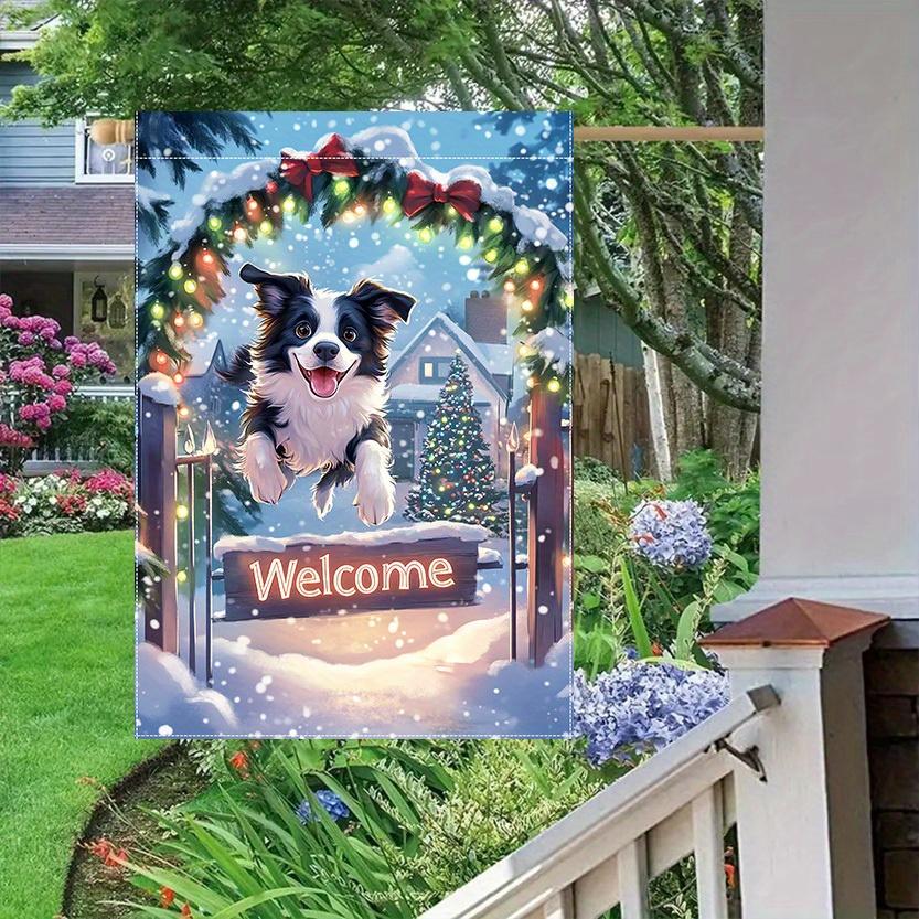 Border Collie Christmas Garden Flag, 28x40 Double-Sided Polyester Welcome Banner, Outdoor Festive Yard Decor Without Electricity
