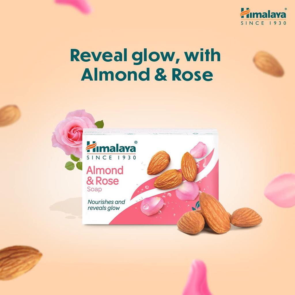 Himalaya Herbals Almond And Rose Soap For Face And Body, 125g Each, Pack Of 6, Moisturizing Hydration For Soft Glowing Skin