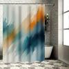 Modern Watercolor Print Shower Curtain Waterproof Home Decor Bathroom Decoration With Rings Blue, Orange White (205X180Cm)