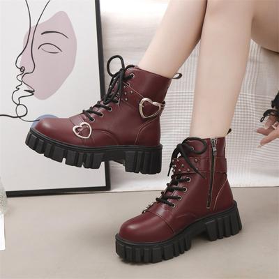 Модные женские готические ботильоны на платформе, ремешок с пряжкой в виде сердца, шнуровка, короткие ботинки 2024, новые женские крутые массивные мотоботы